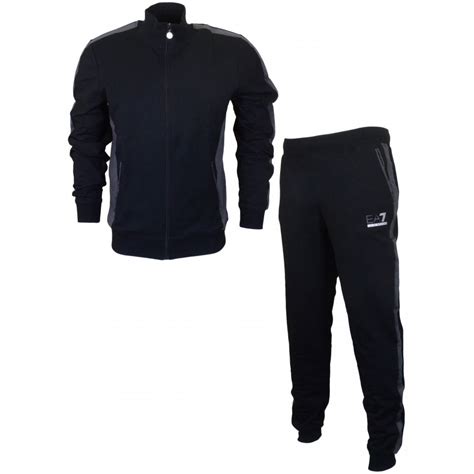 Emporio Armani Ea7 Funnel Neck Plain Cotton Zip Black Grey Tracksuit