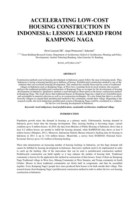 (PDF) ACCELERATING LOW-COST HOUSING CONSTRUCTION IN INDONESIA: LESSON ...