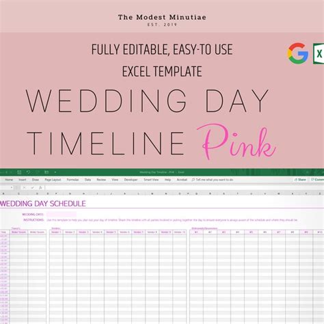 Wedding Day Timeline Template Excel - Etsy