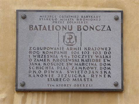 Bończa battalion memorial Warsaw uprising Memorial plaque Battalion