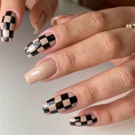 The Coolest Checkered Nail Art Designs Nude And Black Checkered