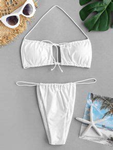 ZAFUL Metallic Halter Tied String Bikini Swimwear In WHITE ZAFUL 2026