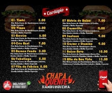 Menu Em Chapa Quente Hamburgueria Pub Bar Camaragibe