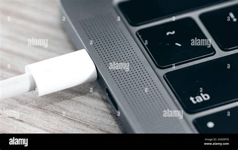 notebook power  data cable connection stock photo alamy