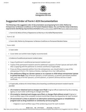 Fillable Online Suggested Order Of Form I 829 Documentation USCIS Fax