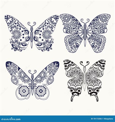 El Sistema De Zentangle De Las Mariposas Estilizó El Ejemplo Dibujado