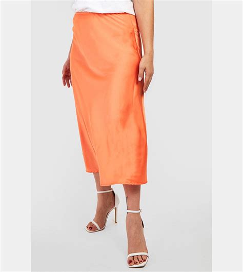 Buy Boohoo Satin Slip Midi Skirt In Orange 6thstreet Uae