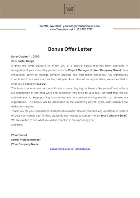 Free Bonus Offer Letter Template to Edit Online
