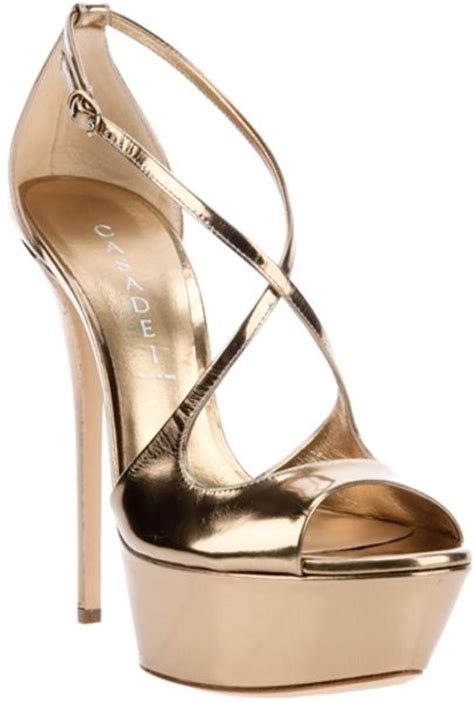 Casadei Open Toe Platform Sandal In Gold Lyst