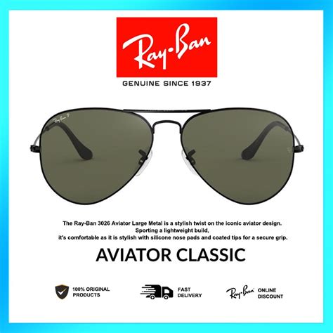 Ray Ban Aviator แว่นตากันแดด เลนส์โพลาไรซ์ โลหะ ขนาดใหญ่ 0rb3025 00258