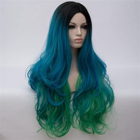 Similler 30 Wavy Middle Parting Ombre Three Tones Long Synthetic Wigs For Women Cosplay 5