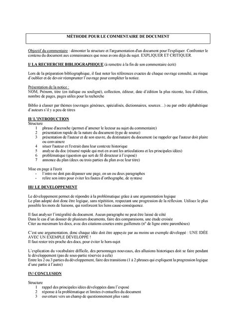 Technique du commentaire et de la dissertation MÉTHODE POUR LE