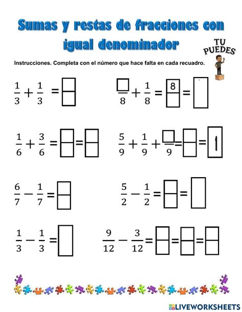 Ficha De Suma Y Resta De Fracciones Con Igual Denominador Rainy Weathers