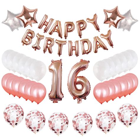 Rose Gold Birthday Party Supplies Sweet 16 21 Decoration Set Happy