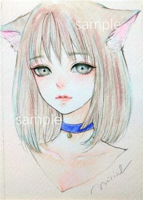 肉筆原画 絵画 手描きイラスト 猫ちゃん ケモミミ オリジナル 女の子人物画｜売買されたオークション情報、yahooの商品情報をアーカイブ