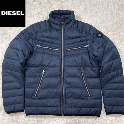 冬の王者 Diesel ディーゼル ダウンジャケット Xlsize ネイビー ナイロン ダウン90 ジップロゴ 袖ロゴ 高級感抜群