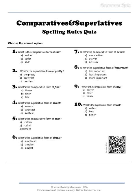 Comparatives And Superlatives Spelling Rules Quiz Photocopiables 70400