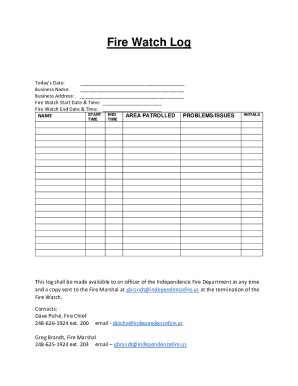 Fillable Online FIRE WATCH LOG SHEET Date Business Name Fax Email