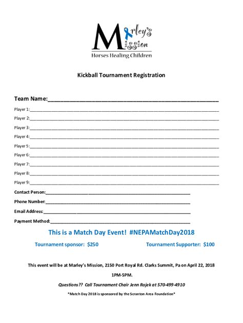 Fillable Online Kickball Tournament Registration Fax Email Print