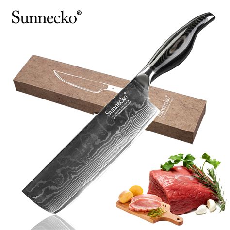 Sunnecko Professional 7 Inch Damascus Cleaver Knife Japanese Vg10