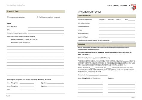 university  malta invigilator irregularity report form