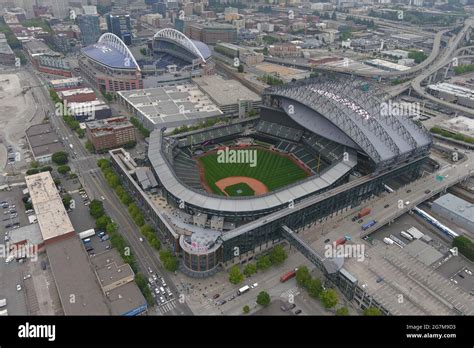 An Aerial View Of T Mobile Park Foreground And Lumen Field Wednesday