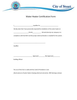 Fillable Online Water Heater Replacement Certification Form Fax Email