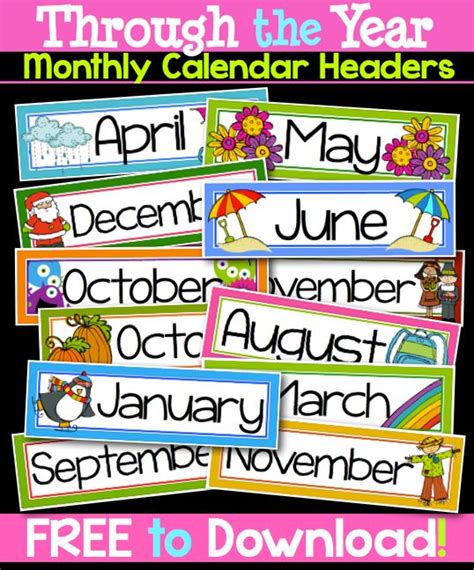 Free Month Labels For A Classroom Calendar Also Use Headers To Organize Your Tubs And Drawers