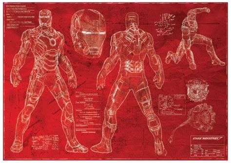 Ironman Mk42 Suit Blueprint red print A2 by BiglinGraphics | マーベル