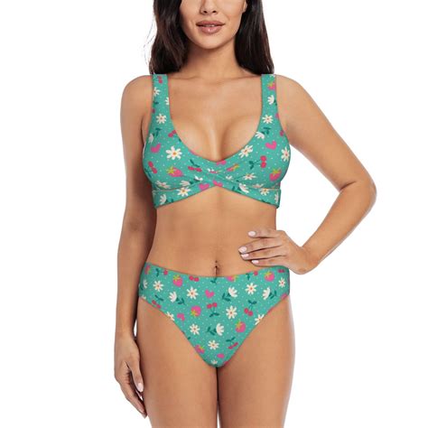 Rocae Cherry Strawberry Floral For Bikini Set For Women Two Piece Sexy