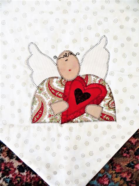 Angel Table Runner Angel And Heart Table Topper Applique Embroidery