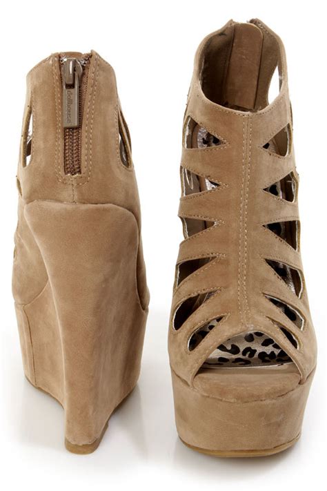 Dollhouse Caged Nude Cutout Peep Toe Platform Wedge Booties