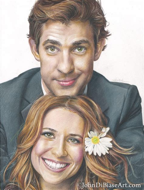 Jim And Pam From Tvs The Office Freehand Colored Pencil Drawing