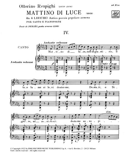 Mattino Di Luce Da 4 Liriche Sheet Music By Ottorino Respighi