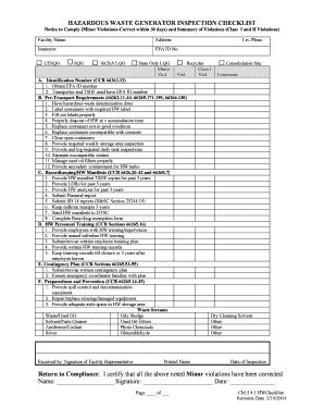 Fillable Online Hazardous Waste Generator Inspection Checklist