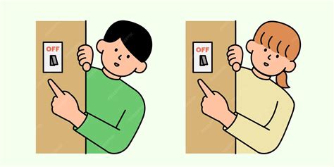 premium vector man  woman pointing  light switch turning