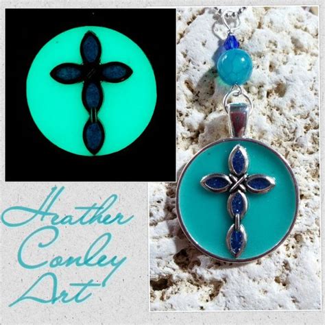 Glow In The Dark Cross Pendant Necklace Aqua By Heatherconleyart