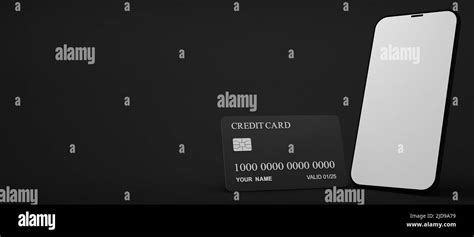 Phone With Credit Card Floating On Black Background Mobile Banking And