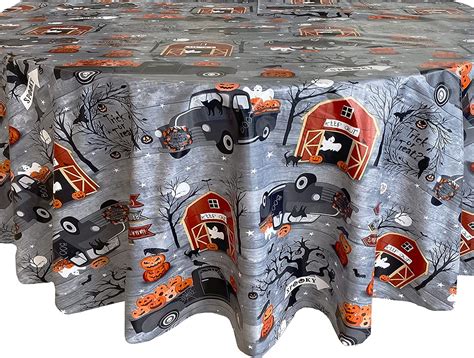 Newbridge Haunted Halloween Rustic Farm 70 Inch Round Vinyl Flannel Backed Tablecloth