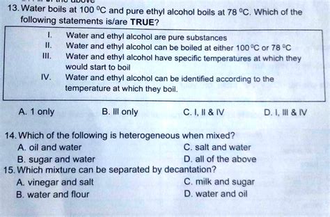 Solved Water Boils At C And Pure Ethyl Alcohol Boils At C