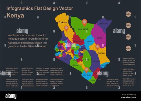 Infographics Kenya Map Flat Design Colors Names Of Individual Administrative Division Blue