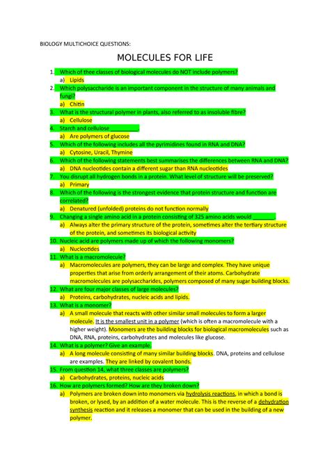 Biology Exam Questions And Answers Biology Worksheet Ans