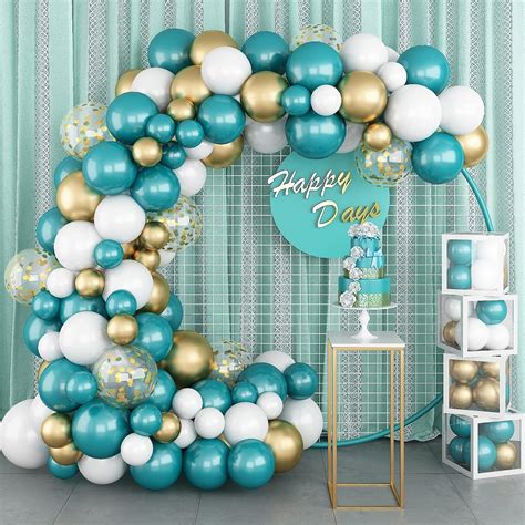 Luftballons Girlande St Ck Perle Blau Gr N Wei Metallic Gold