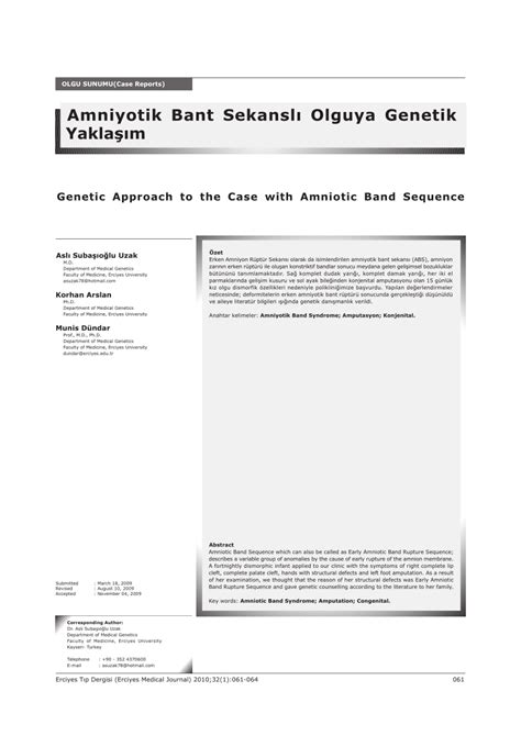 Pdf Genetic Approach To The Case With Amniotic Band Sequence