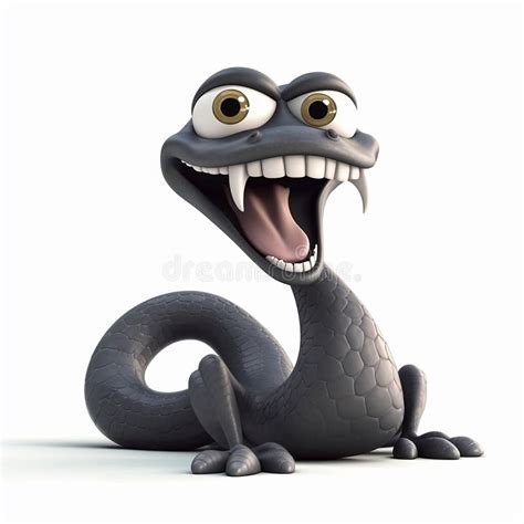 Black Snake, Angry Poisonous Snake, Funny Cute Cartoon 3d Illustration on White Background ...