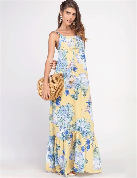 Vestido Longo Floral Amarelo Elora