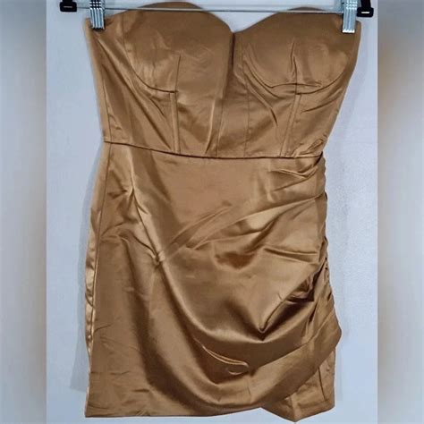 Naked Wardrobe Dresses Nwt Statement Gold Satin Mini Dress Strapless Size Small By Naked