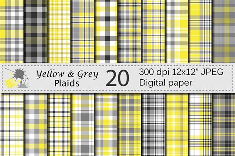 Yellow And Gray Plaid Digital Paper Graphic By Vr Digital Design