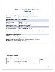 Security Assignment Batch Docx Higher National Certificate
