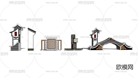 新中式乡村民俗文化景墙su模型下载id12130255sketchup模型下载 欧模网